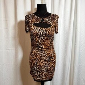 Body Central Leopard Print Cutout Mini Dress Size M